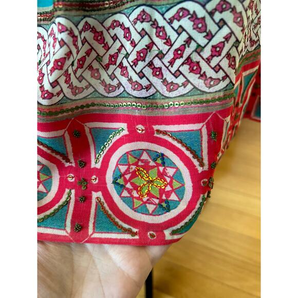 Tanvi Kedia Green & Pink Boho Tassel Long Sleeve Shift Dress - Picture 4 of 10